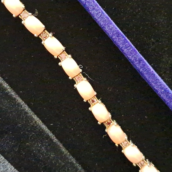 Peruvian Pink Opal & Orissa Rhodolite Garnet Tennis Link Style Bracelet. - Picture 8 of 11